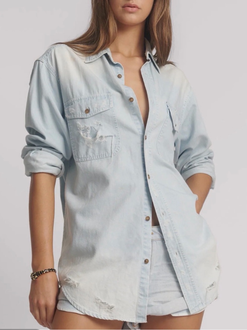 Forever 21 Light Blue Distressed Denim Shirt Jacket